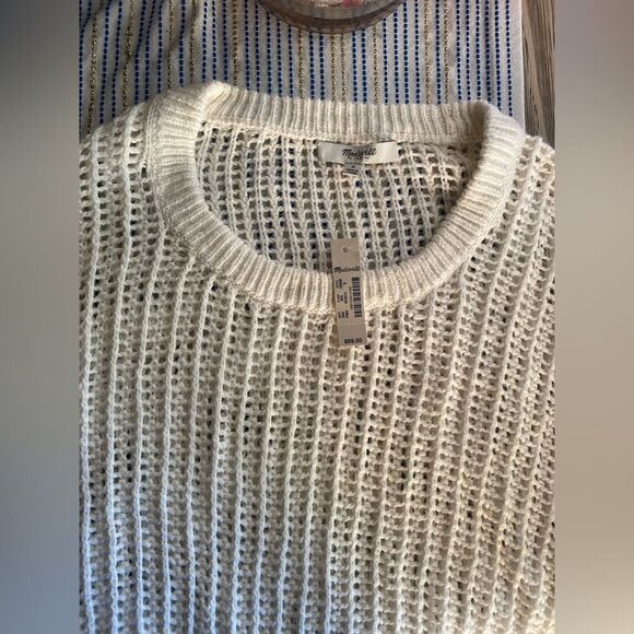 Madewell White Crew Neck Sweater with Textured Knit NWT - Picture 7 of 10